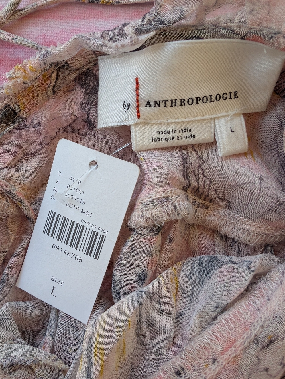 NWT By Anthropologie Pink Floral Sheer Curtain Top Large - Picture 14 of 16